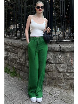 CMZ Collection Kadın Beli Lastikli Yazlık Dokulu Palazzo Pantolon