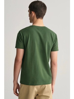 Gant Erkek Yeşil Slim Fit Bisiklet Yaka Logolu T-Shirt