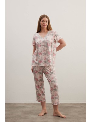 Hays Kadın Plus Size Pamuklu Kısa Kollu Kapri Pijama Takımı