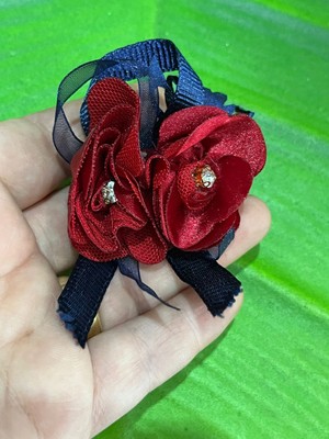 Gönülden Tasarım Kırmızı Çiçekli Tasarım Broş Yaka Iğnesi Türban Aksesuarı