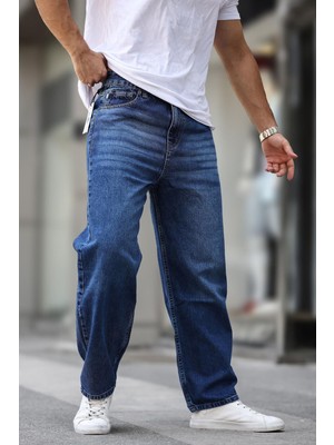 Madmext Lacivert Erkek Yıkamalı Baggy Jean 7216