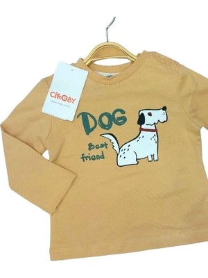 Çikoby Erkek Bebek Pamuklu Köpek Baskılı Yandan Çıtçıtlı Tshirt