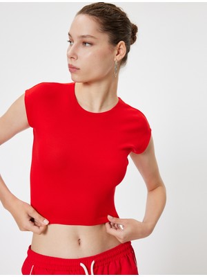 Koton Basic Tişört Kap Kol Bisiklet Yaka Modal Karışımlı Slim Fit