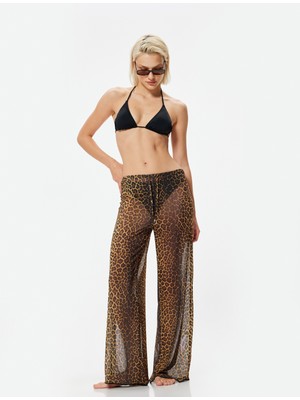 Koton Leopar Desenli Tül Pantolon Pareo Yanları Yırtmaç Detaylı