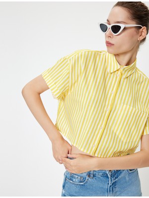 Koton Crop Gömlek Cep Detaylı Kısa Kollu Düğmeli Klasik Yaka