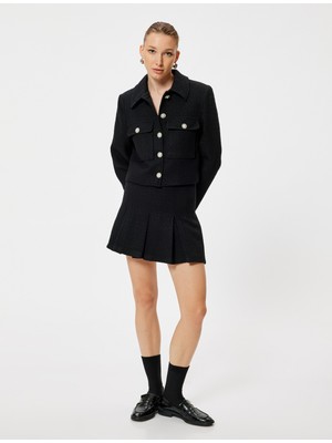 Koton Tüvit Pileli Mini Etek Yüksek Bel