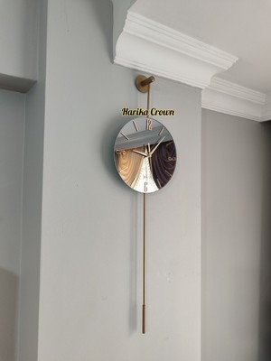 Harika Crown Primera Glazing Gold Time Modern Metal ve Cam Tasarım Duvar Saati