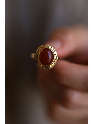 Yenigün Kuyumculuk 14 Ayar Altın Akik Taşlı Yüzük