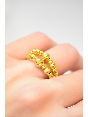 Yenigün Kuyumculuk 14 Ayar Altın Cimarlı Çift Sıra Dorica Yüzük