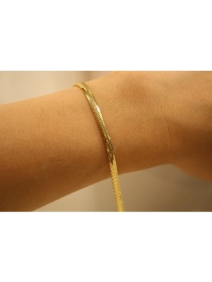 Yenigün Kuyumculuk 14 Ayar Altın Kadın Balık Sırtı Zincir Bileklik