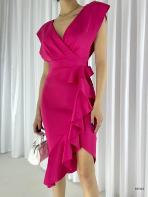 Passense Kadın Önü Fırfırlı Midi Boy Elbise