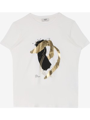 People By Fabrika Bisiklet Yaka Baskılı Ekru Kadın T-Shirt SPBF4SL-TST5572