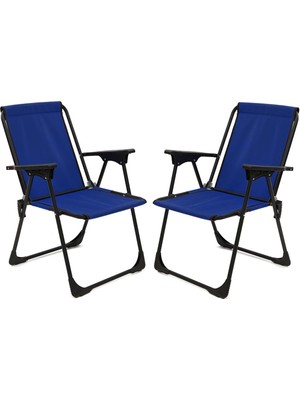 Exent 2 Adet Lüx Katlanır Kamp Piknik Plaj Sandalyesi, Çift Dikişli 120 kg Kapasiteli -Lacivert