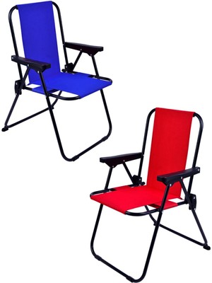 Exent 2 Adet Lüx Çocuk Piknik Sandalyesi 2-6 Yaş Mini Kamp Sandalyesi-Kırmızı-Mavi