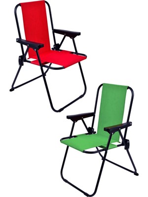 Exent 2 Adet Lüx Çocuk Piknik Sandalyesi 2-6 Yaş Mini Kamp Sandalyesi-Kırmızı-Yeşil