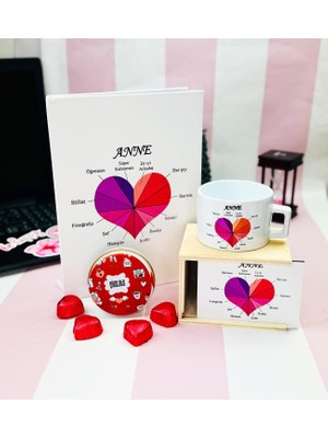 Giftmoda Süper Anne Tasarımlı Kutulu Kupa Kalp Çikolata ve Sert Kapaklı Defter Set