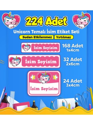 Sb Store Unicorn Okul Kreş İsim Etiketi Kalem Defter Özel İsim Yazılabilen Etiket Seti Model 47 - 224 Adet