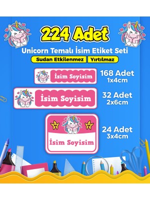 Sb Store Unicorn Okul Kreş İsim Etiketi Kalem Defter Özel İsim Yazılabilen Etiket Seti Model 45 - 224 Adet