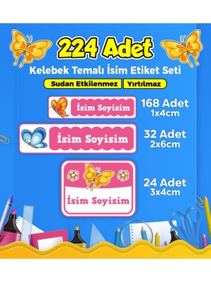 Sb Store Kelebek Temalı Okul Kreş Kişiye Özel İsim Etiket Seti - Model 38