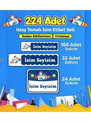 Sb Store Uzay Temalı Okul Kreş İsim Etiketi Kalem Defter Özel İsim Yazılabilen Etiket Seti Model 49 - 224 Adet