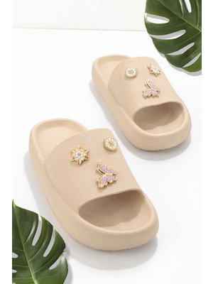 ModaFrato Unisex Kelebek Taşlı Plaj Terliği Silikon Malzeme ile Yaz İçin Rahat Kullanım