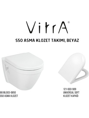 VitrA S50 Asma Klozet 5618L003-0850, Vitra Universal Soft Klozet Kapağı 121-003-909