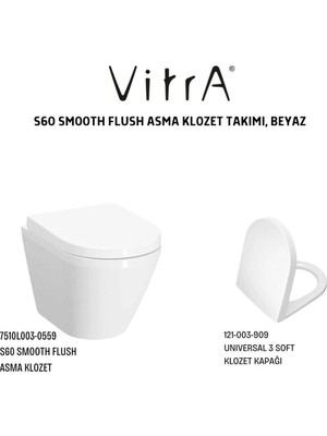 VitrA S60 Smooth Flush Asma Klozet 7510L003-0090, Vitra Universal 2 Soft Klozet Kapağı 121-003-909