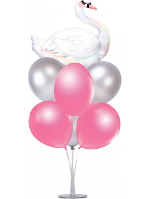 Kidspartim 7 Li Balon Demeti Kuğulu Gümüş Pembe Balon