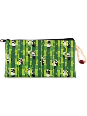 Bambu Panda Desenli Kalemlik Fermuarlı Makyaj Çantası Orta Boy 12CM x 20CM