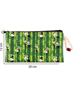 Bambu Panda Desenli Kalemlik Fermuarlı Makyaj Çantası Orta Boy 12CM x 20CM