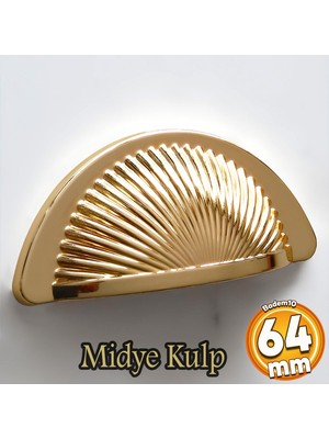 Badem10 Yelken Midye Tas Çanak 64 mm Düğme Altın Gold Mobilya Mutfak Dolabı Çekmece Dolap Kulpları