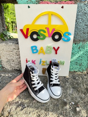 Vosvosbaby Siyah Bot Keten Çocuk Ayakkabı