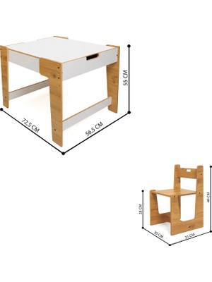 Minera Anka Montessori Ahşap Oyun ve Aktivite Masası ve Sandalyesi 0-6 Yaş (1masa+1sandalye)