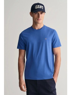 Gant Erkek Mavi Regular Fit Bisiklet Yaka Logolu T-Shirt