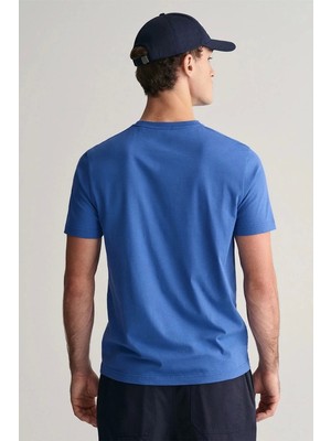 Gant Erkek Mavi Regular Fit Bisiklet Yaka Logolu T-Shirt