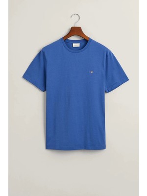 Gant Erkek Mavi Regular Fit Bisiklet Yaka Logolu T-Shirt