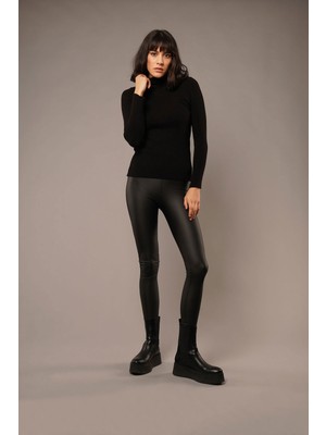 Gabria Sıyah Gabria Balıkçı Yaka Kazak