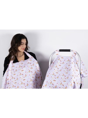 Paris in Paris Emzirme Örtüsü ve Puset Örtüsü 2 Li Set  Pamuklu Müslin Kumaş Ünicorn Desenli