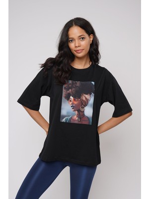 Sıyah Gabria Baskılı T-Shirt