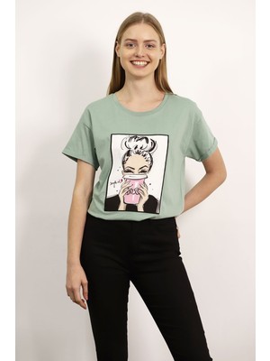Mınt Gabria Baskılı Yan Yırtmaçlı T-Shirt