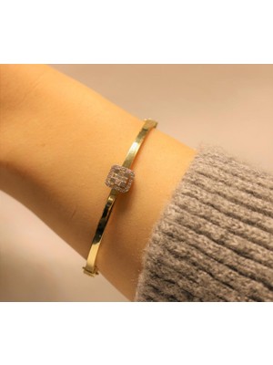 Güler Kuyumculuk Altın Baget Taşlı Düz Kelepçe Bilezik