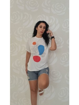 Şaziye Butik Sıfır Yaka-Beyaz-T-Shirt