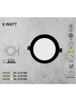 Alles Heroled 8W Slım Backlıght LED Panel HL-3151G