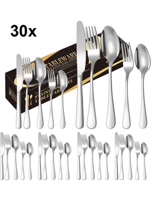 Chavin 1010 Çelik 30 Parça 6 Kişilik Gri Yemek Kaşık Çatal Bıçak Seti CIN734BY