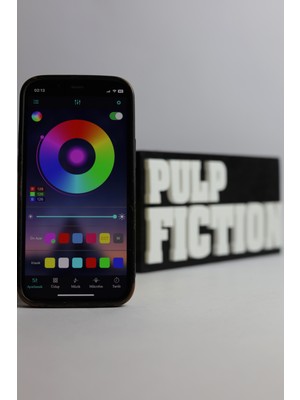 Domini Pulp Fiction - Rgb LED Işıklı 3 Boyutlu Tabela - 20CM x 9.5cm x 2cm (Bluetooth Kontrollü)