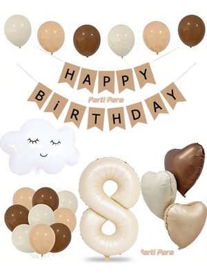 Parti Pera Bulut Folyo Balon Retro Kalp Folyo Balon Bej Renk Rakam Folyo Balon Zinciri Seti Balon Buketi