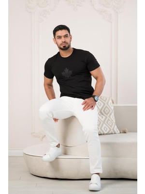Paul Martin Bisiklet Yaka Önü Baskılı Pamuklu Basic Regular Fit T-Shirt