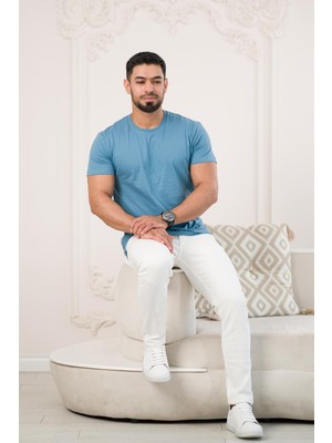 Paul Martin Bisiklet Yaka Önü Baskılı Pamuklu Basic Regular Fit T-Shirt