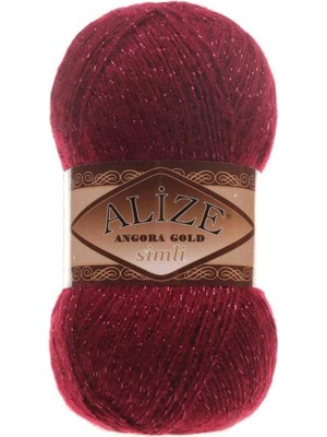 Alize ( 5 Adet ) Angora Gold Simli El Örgü Iplikleri Yelek Hırka Ipi Atkı Kazak Ipliği 57 Bordo