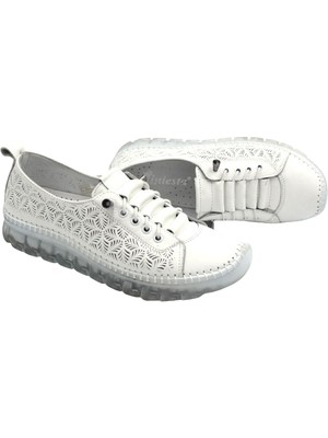 Prego Iniesta Içi Dışı Deri Şeffaf Termo Kaymaz Taban Günlük Kadın Comfort Ayakkabı Beyaz